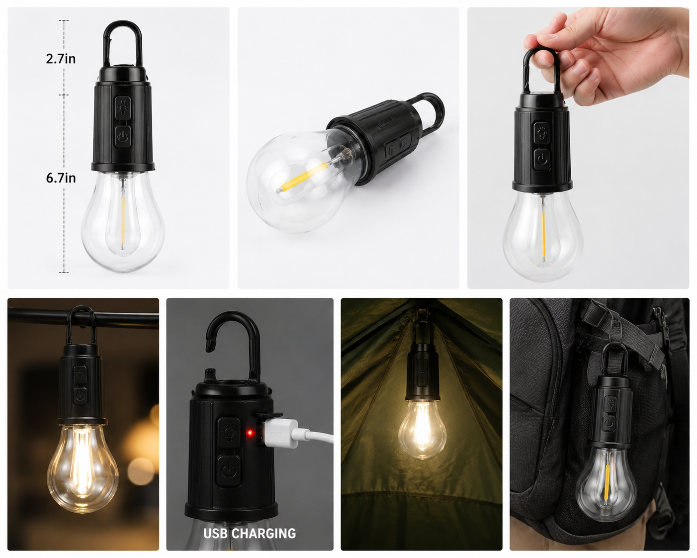 Decorative Hanging Bulb with 3 Modes Tent Lamp for Camping Pac of 2